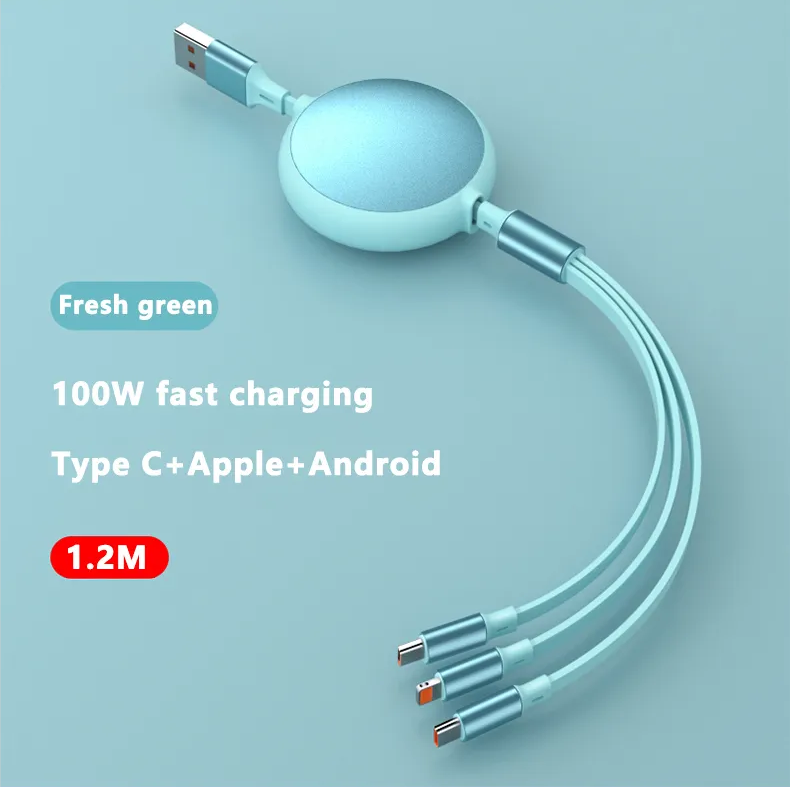 100w Usb Cable 3 In 1 Usb Fast Charging Usb Data Cable Mobile Phone 6a Charger Cable For Iphone