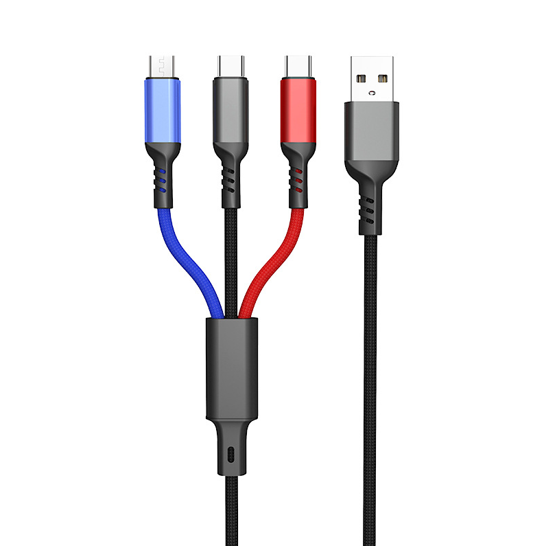 Mobile Phone Nylon Multi-Function Charger 3 In 1 Usb Charging Cable