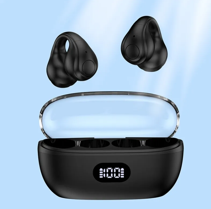 LED digital power display type c tws earphone ear clip button control wireless earbuds